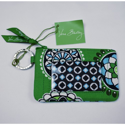NEW Vera Bradley Cupcake Green Retired floral print clip zip ID keychain pouch 