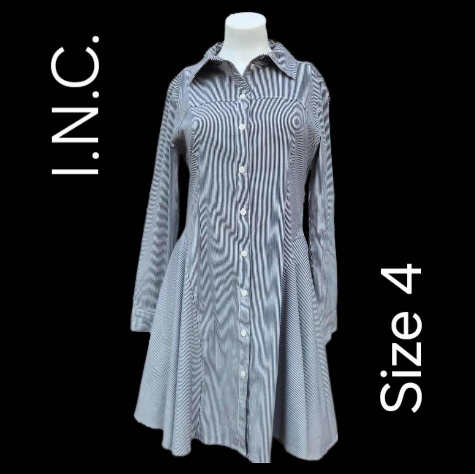 I.N.C. Serena & Lily Navy Stripe Jane Women's Shirt Dress Size 4.