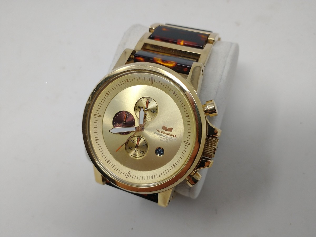 Vestal Designer Plexi Tortoiseshell Acetate Band Gold Watch