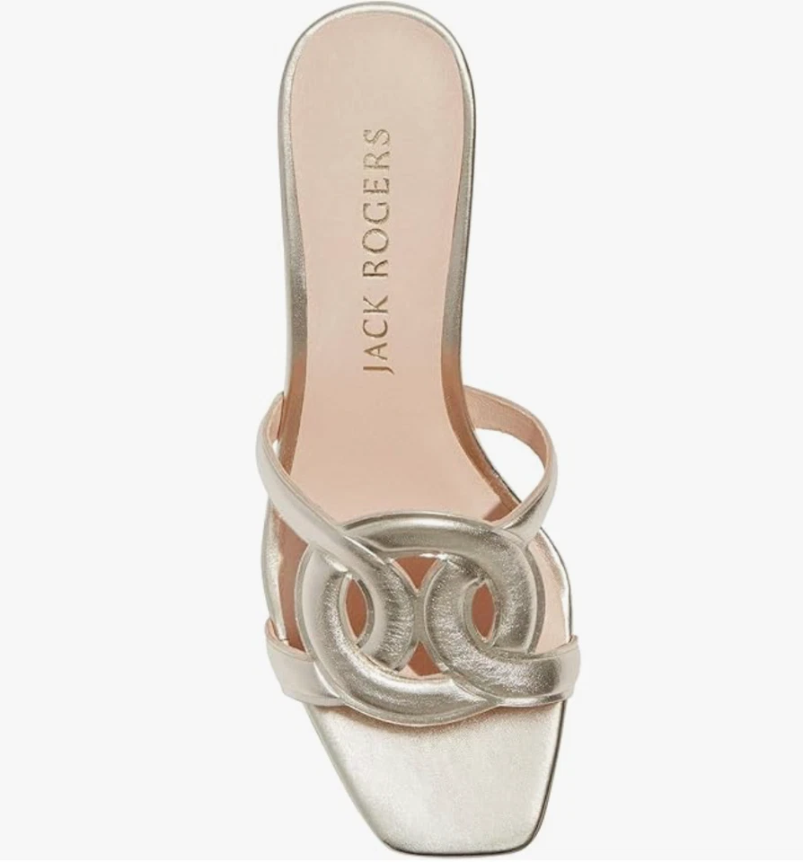 Jack Rogers женщин Dobson котенок каблук кожаный каблук сандалии платины 9,5 M новый с Ярлыками - Изображение 2 из 4
