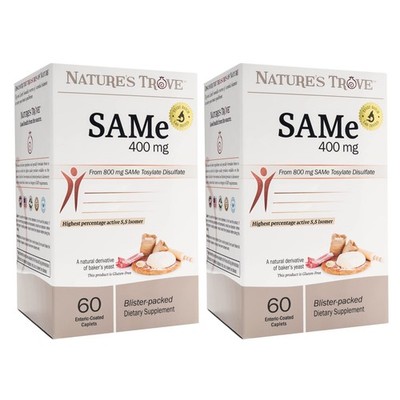 Nature's Trove SAM-e 400mg 120 Enteric Coated Caplets (2 Boxes of 60) - Vegan...