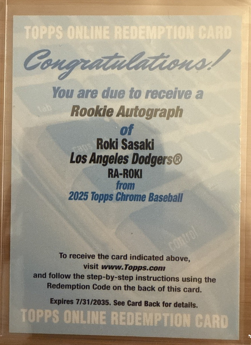 2025 Topps Chrome - Roki Sasaki - # RA-ROKI - Rookie Auto Redemption - WS Champ!