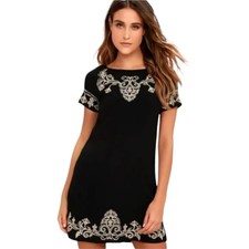 Lulus Tale To Tell Mini Embroidered Dress Woman Sz M  Black Party Summer Boho