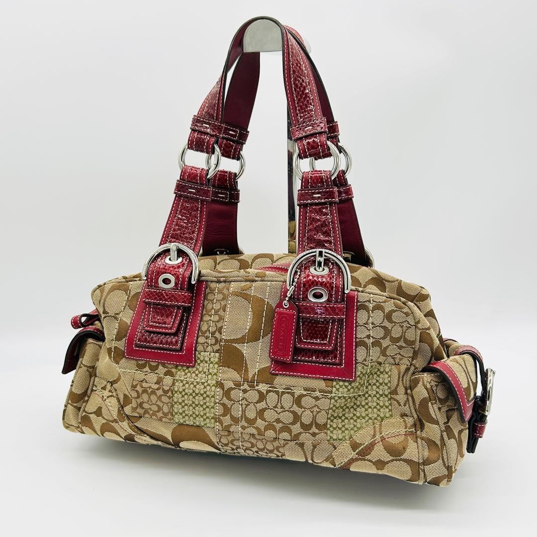Coach Signature Patchwork Python Mini Boston Hand… - image 1