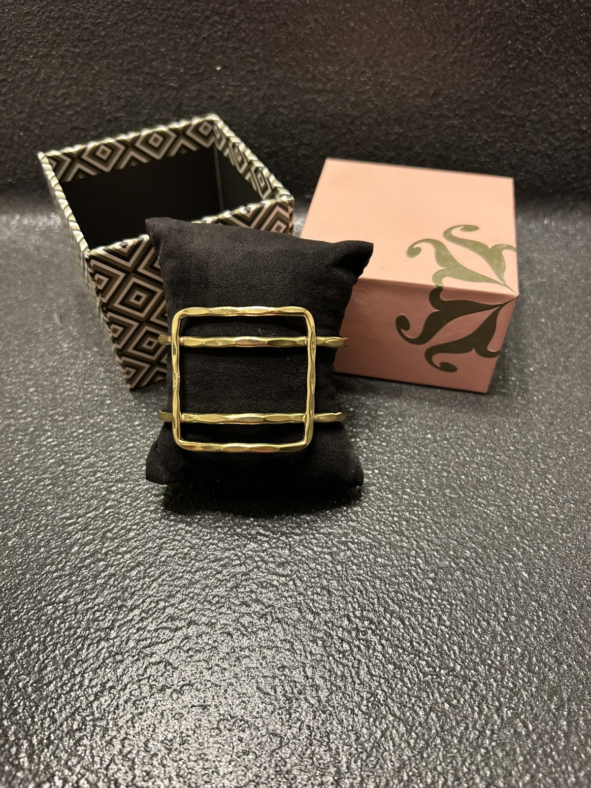 Rustic Cuff Square Adjustable Bracelet Gold Tone - image 1