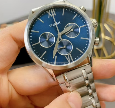 FOSSIL Fenmore Mens Multifunction Watch, Blue Dial, Silver Stainless Steel Band