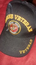 Hat U.S. Marine Veteran Baseball Cap. Red, Gold, Embroidered. Vintage New