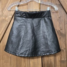 DKNY Girls 8 Black Faux Leather Skirt Youth A-Line Pull-On Elastic Waist Vegan