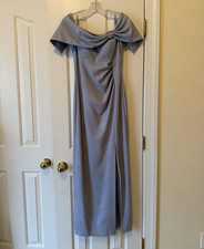 Eliza J Blue Off-the-Shoulder Short Sleeve Slit Dress, Size 4 Petite