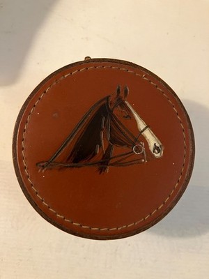 VINTAGE ART DECO ECHTFELL ARDEN WALD LEDER MANSCHETTENKNÖPFE RUND BOX (26)