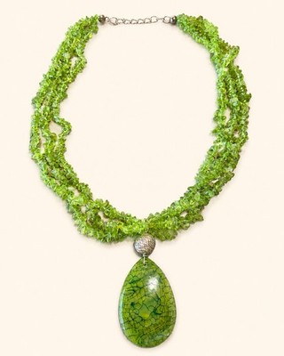 Multi Strang Peridot Halskette 18 /Achat und Sterling Anhänger 2,5 /Sterling Verschluss