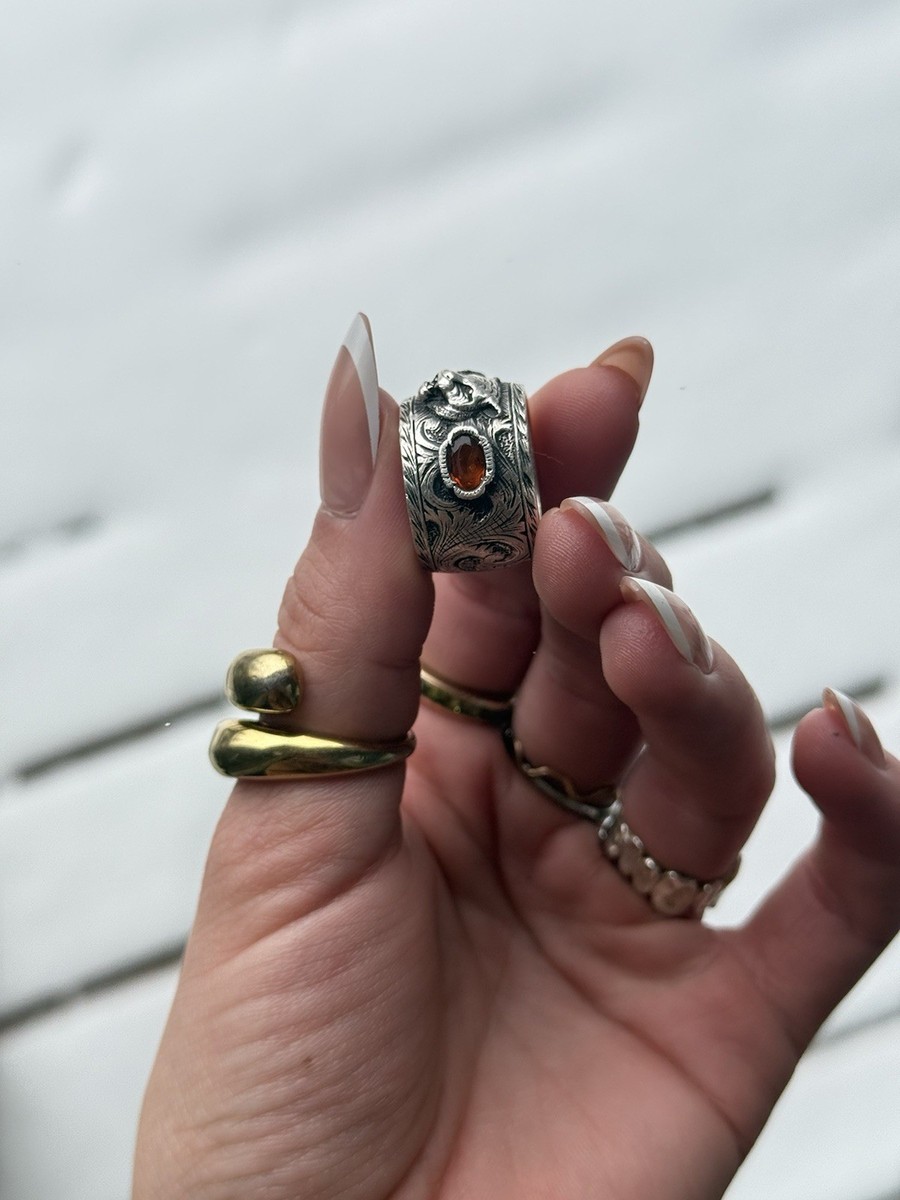Gucci Feline Ring W/ Orange Crystals Size 7 Sterling | eBay