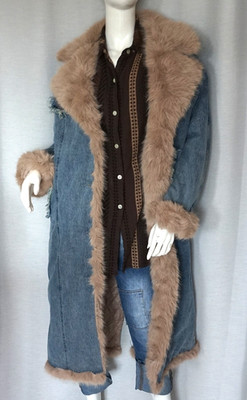 Hippie Oversized Mantel Winter Vintage Jeansmantel Faux Fur Beige 38,40,42,44Neu
