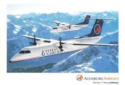 Postcard Airline Augsburg Airways De Havilland Canada Dash 8-300 B CC8.