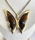 Vintage Crown Trifari Brown Lucite Butterfly Goldtone Necklace 28” BEAUTIFUL — photo 5