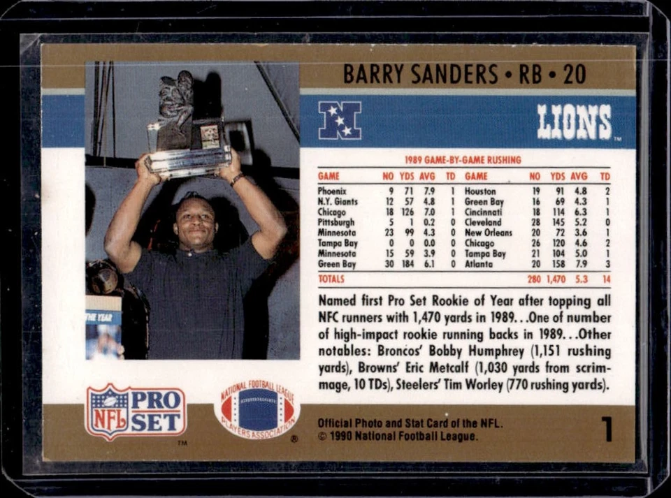 1990 Pro Set FACT Cincinnati Barry Sanders #1 Lions - Image 2 of 2