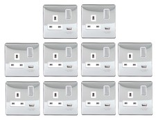 Polished Chrome Switched Socket 13A | 1 Gang | 2.1A USB Charger | Screwless