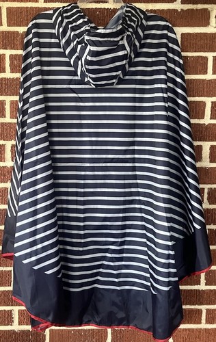 Charlie Paige Blue and White Striped with Red Trim Rain Poncho One Size NWT - Picture 2 of 3