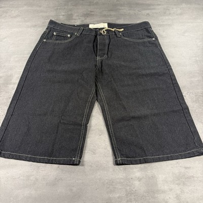 Ecko Unltd Jean Shorts Men 34 36x15 Black Dark Raw Jorts Skater Punk Grunge Goth
