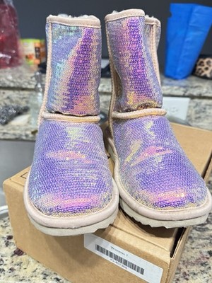 Pink Sparkle Sequin Ugg Boots Size 3 Big Kids Women s 6- 6.5