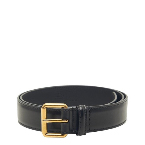 Used Gucci Plain Belt Size 85 34 Black Gold Calf Leather Men's GUCCI [Used]