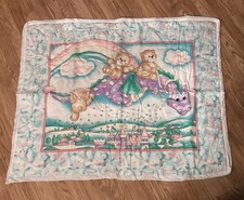 Vtg Handmade Baby Quilt Teddy Bears Dragon Castle Nursery Blanket Satin Trim 80s