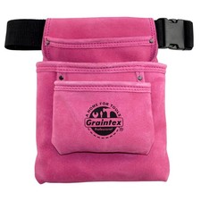 SS2033 3 Pocket Nail & Tool Pouch Pink Color Suede Leather with 2â€ Webbing B...