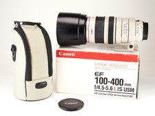 Canon EF 100-400mm F4.5-5.6 L IS USM Autofocus Zoom Lens Boxed F&R Caps & Hood