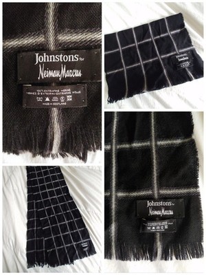 JOHNSTONS for NEIMAN MARCUS 100% Merino Wool Plaid Scarf Made In Scotland