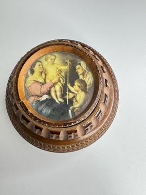 Vintage Hand-Carved Wooden Religious Icon Plaque Signed  Rdo de Se de Ziel 