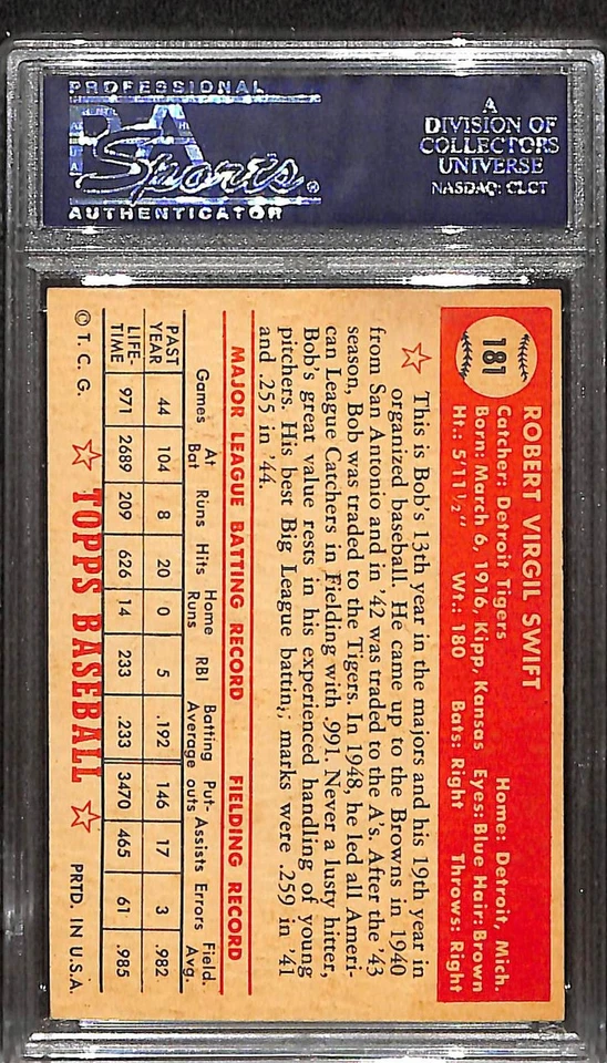 1952 TOPPS #181 BOB SWIFT PSA 7 NM 23705386 - Image 2 of 3