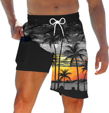 Mens Swim Trunks with Compression Liner 2 in 1 Board Shorts 9 Inch Quick Dry Swi