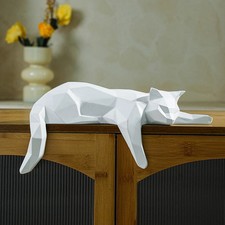 Modern Cat Statue Geometric White Black Room Decor Figurine Sculpture Home Lying