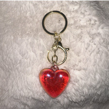 Red Glitter Heart Pendant Key Chain Gold Tone Cute Accessory for Women