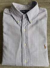 Vtg Polo Ralph Lauren Men s Blue Plaid Button Down Oxford Shirt Sz 17-32/33