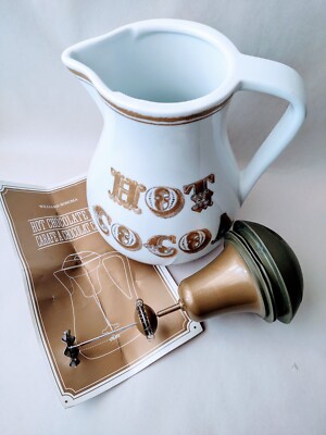 Hot Cocoa Carafe Pot Williams Sonoma White Gold Pitcher w/Powered