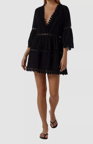 $285 Melissa Odabash Women's Black Eyelet Swim Cover-Up Mini Dress Size XS