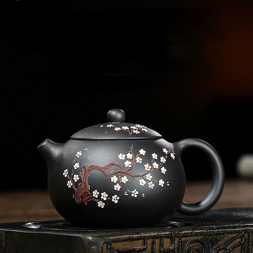 China Yixing Zisha Pottery Black Clay Handmade 450cc Plum Blossom Teapot - Picture 1 of 12