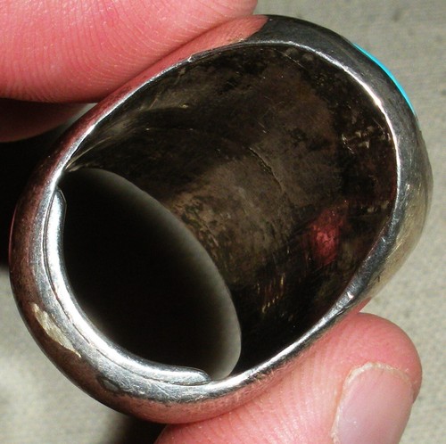 HUGE VINTAGE NAVAJO GREAT TURQUOISE SWIRL STERLING SILVER RING SIZE 9 1/4 vafo - Picture 5 of 7