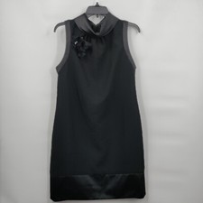 Vera Wang Floral Bow Detail Sleeveless Cocktail Mini Dress 8 Women Black