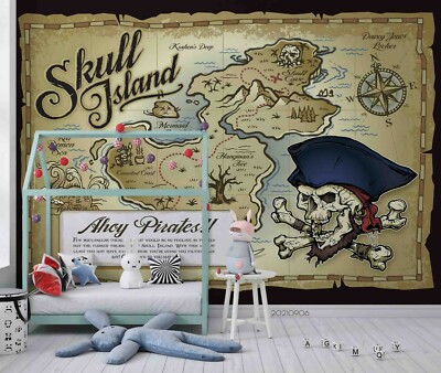 3D Skull Island Map Wallpaper Wall Mural Removable Self-adhesive 54