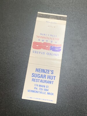 Vintage Michigan Matchbook  HEINZE'S SUGAR HUT  Vermontville