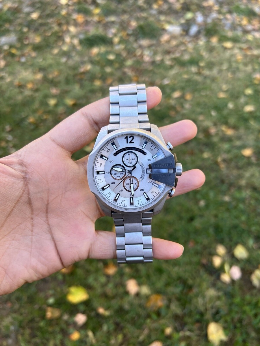 Diesel Mens Mega Chief Chronograph Silver-Tone Stainless Steel