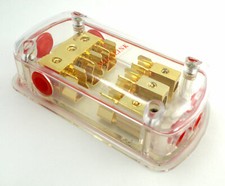 1 4-Gauge In 3 8-Gauge Out Gold Plated AGU Fuse Holder Distribution Block 90 AMP