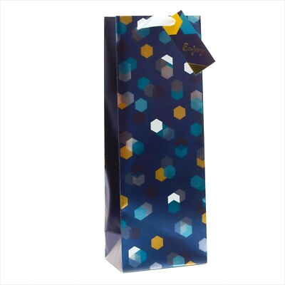 Deluxe FLASCHENTASCHE Blau Geo + Enjoy Geschenkanhänger Wein Spirituosen Geburtstagsgeschenk Unisex