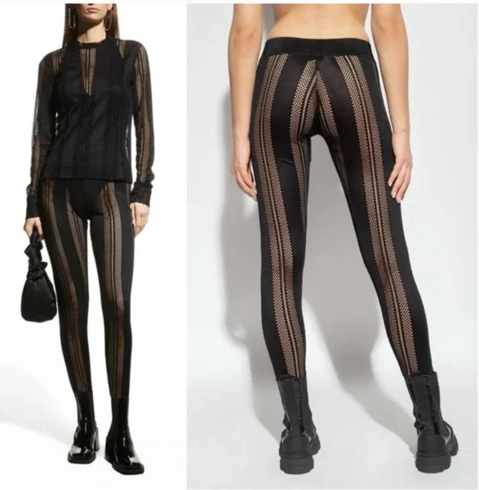 Leggings GANNI Pequeños Estribo de Malla Negra Encaje Elástico Transpirable Nuevos con Etiquetas Foto 3 de 4