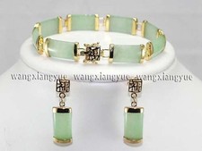 Natural Green Jade Bracelet Earrings Jewelry set AAA Grade