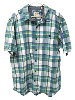 RedHead Mens Shirt 2XL Green White Plaid Short Sleeve Button 100% Cotton