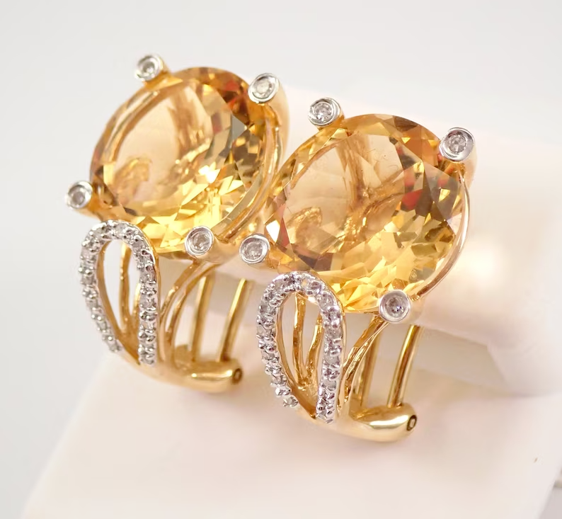 Huggie Hoop Earrings 925 Sterling Silver Round 2 Ct Lab-Created Citrine-image