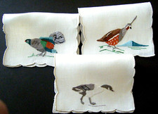 Antique Colorful Madeira Cocktail Napkins," Game Birds"Vintage  Set of 3